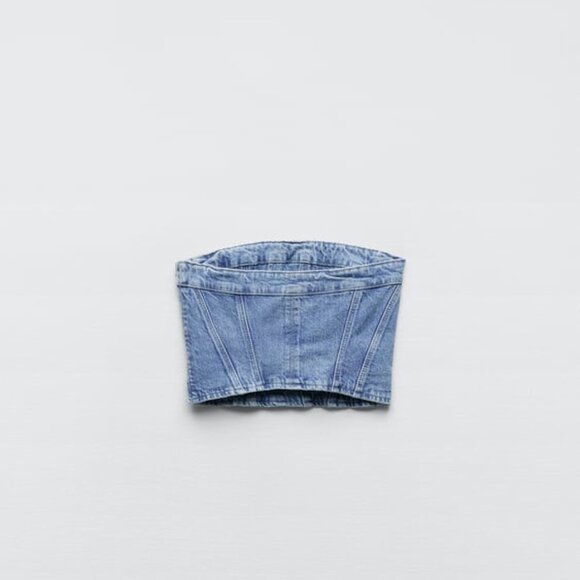 ZARA DENIM CORSETRY-INSPIRED TOP - Picture 4 of 8